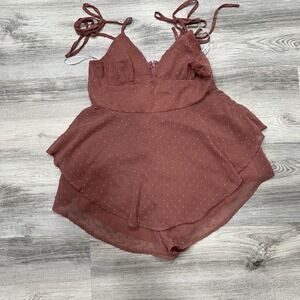 SHEIN Tiered Ruffle Romper‎ Tie Strap Sleeveless Textured Mauve Pink Size L